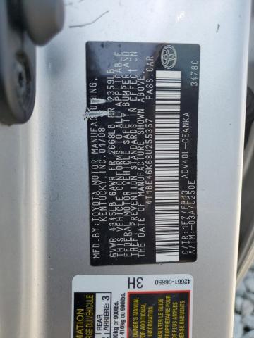 4T1BE46K68U255357 - 2008 TOYOTA CAMRY CE SILVER photo 12