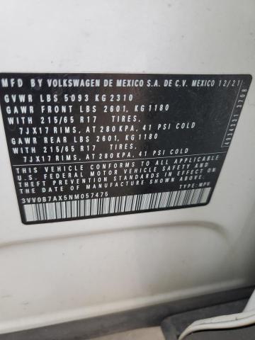 3VV0B7AX5NM057475 - 2022 VOLKSWAGEN TIGUAN S 白色 照片 13