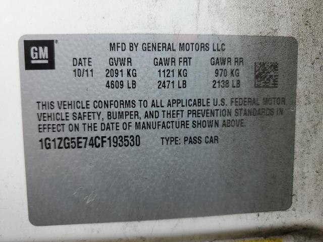 1G1ZG5E74CF193530 - 2012 CHEVROLET MALIBU LTZ 白色 照片 12