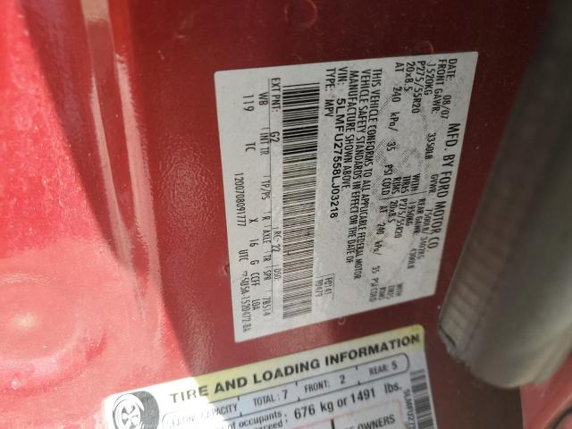 5LMFU27558LJ03218 - 2008 LINCOLN NAVIGATOR მუქწითელი ფოტო 12