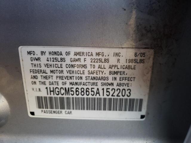 1HGCM56865A152203 - 2005 HONDA ACCORD EX SILVER photo 13