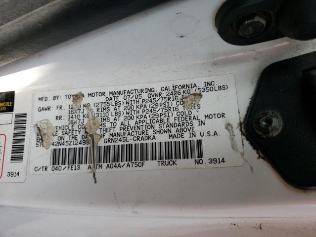 5TEUU42N45Z124995 - 2005 TOYOTA TACOMA ACCESS CAB თეთრი ფოტო 12