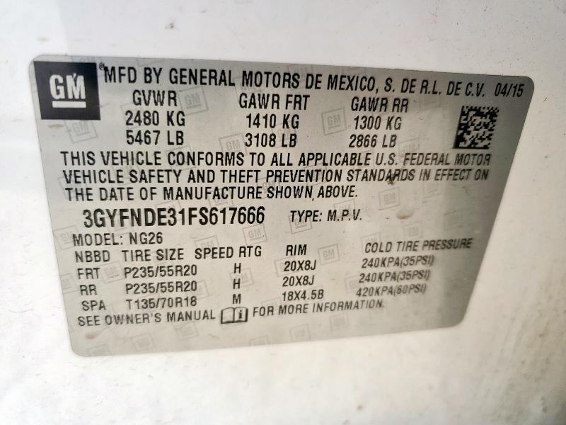 3GYFNDE31FS617666 - 2015 CADILLAC SRX PREMIUM COLLECTION თეთრი ფოტო 14