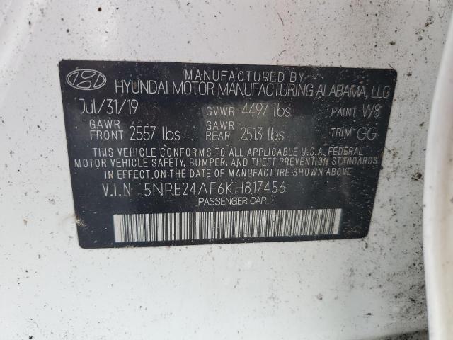 5NPE24AF6KH817456 - 2019 HYUNDAI SONATA SE 白色 照片 12