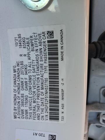 2HGFE2F51NH537765 - 2022 HONDA CIVIC SPORT 白色 照片 12
