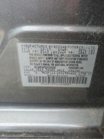 3N1AB7AP9JY240287 - 2018 NISSAN SENTRA S GRAY photo 12