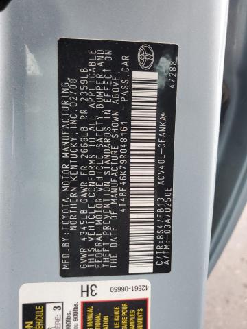 4T4BE46K79R048161 - 2009 TOYOTA CAMRY BASE BLUE photo 12