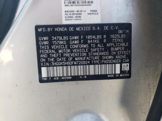 3HGGK5H80FM720924 - 2015 HONDA FIT EX فضي صورة 12