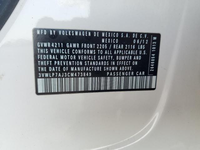 3VWLP7AJ3CM473849 - 2012 VOLKSWAGEN JETTA SEL 白色 照片 12