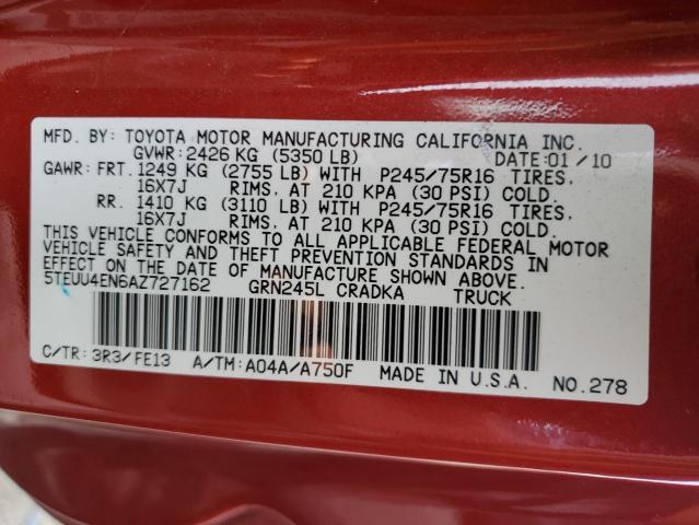 5TEUU4EN6AZ727162 - 2010 TOYOTA TACOMA ACCESS CAB Қызыл фото 12