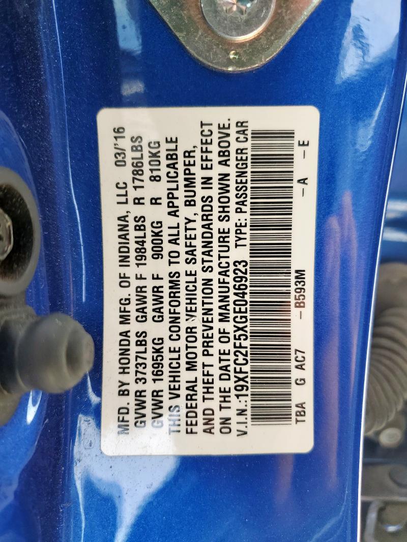 19XFC2F5XGE046923 - 2016 HONDA CIVIC LX 蓝色 照片 12