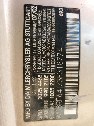 WDBRF64J73F318774 - 2003 MERCEDES-BENZ C 320 金色 照片 12