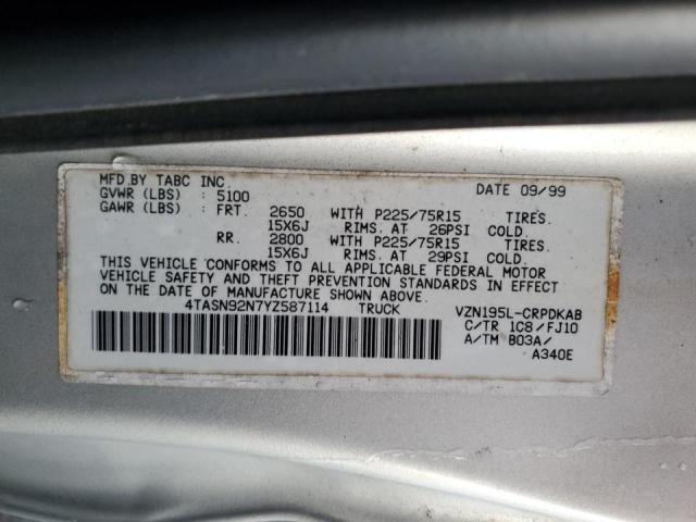 4TASN92N7YZ587114 - 2000 TOYOTA TACOMA XTRACAB PRERUNNER ვერცხლისფერი ფოტო 12