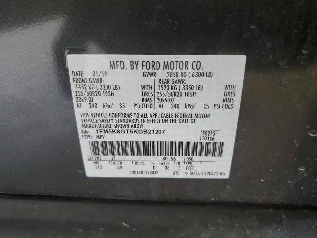 1FM5K8GT5KGB21207 - 2019 FORD EXPLORER SPORT GRAY photo 14