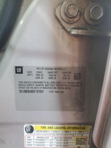 1G1ZB5E08CF107007 - 2012 CHEVROLET MALIBU LS ვერცხლისფერი ფოტო 13