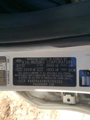 KNADN4A38D6293102 - 2013 KIA RIO EX WHITE photo 12