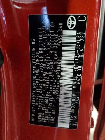 5YFEPMAE4MP184003 - 2021 TOYOTA COROLLA LE أحمر صورة 13