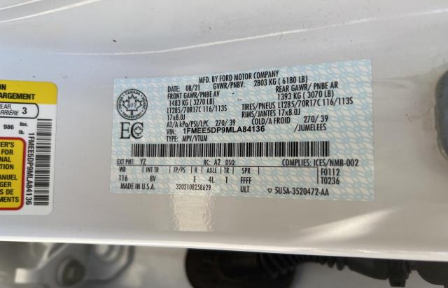 1FMEE5DP9MLA84136 - 2021 FORD BRONCO BASE WHITE photo 10