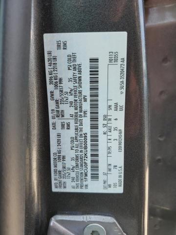 1FMCU0F72KUB00095 - 2019 FORD ESCAPE S GRAY photo 12