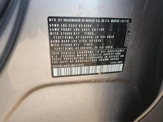 3VV3B7AX3LM037252 - 2020 VOLKSWAGEN TIGUAN SE ვერცხლისფერი ფოტო 12