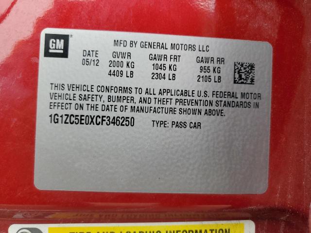 1G1ZC5E0XCF346250 - 2012 CHEVROLET MALIBU 1LT RED photo 12