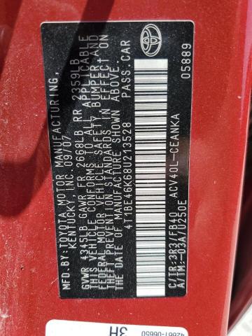 4T1BE46K68U213528 - 2008 TOYOTA CAMRY CE RED photo 13