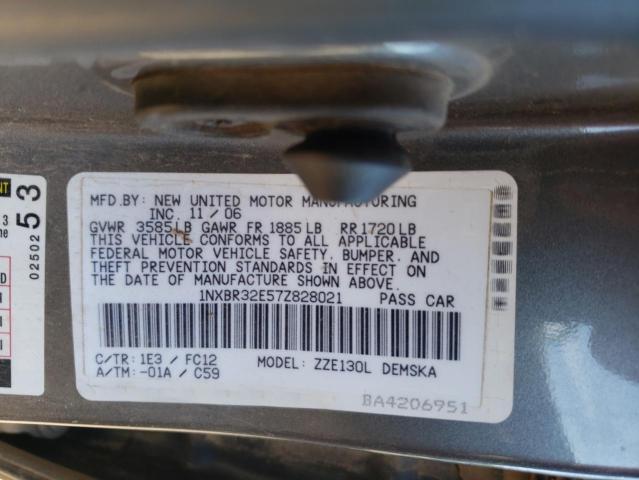 1NXBR32E57Z828021 - 2007 TOYOTA COROLLA CE GRAY photo 12