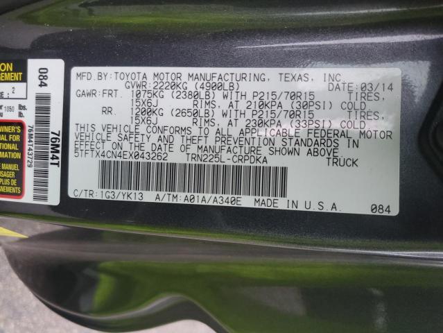 5TFTX4CN4EX043262 - 2014 TOYOTA TACOMA ACCESS CAB Gris foto 12