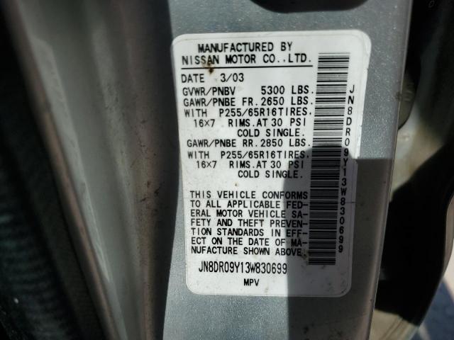 JN8DR09Y13W830699 - 2003 NISSAN PATHFINDER LE Серый фото 12
