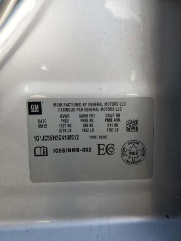 1G1JC5SH3C4198512 - 2012 CHEVROLET SONIC LT 银色 照片 12