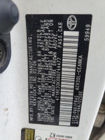 4T1BE32K06U744477 - 2006 TOYOTA CAMRY LE WHITE photo 12