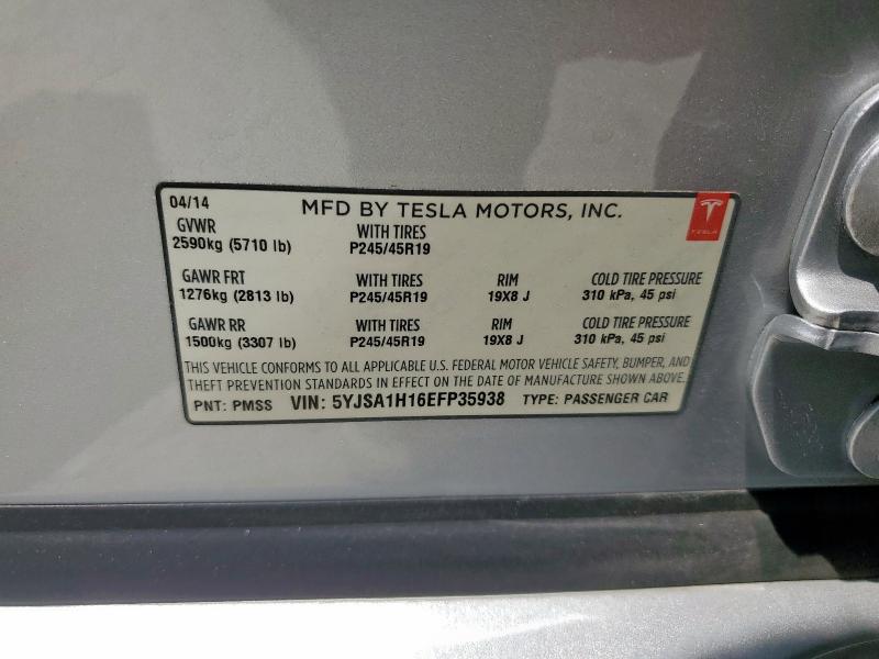5YJSA1H16EFP35938 - 2014 TESLA MODEL S Արծաթագույն լուսանկար 12