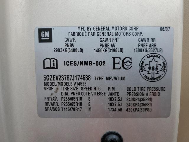 5GZEV23787J174638 - 2007 SATURN OUTLOOK XR BEIGE photo 14