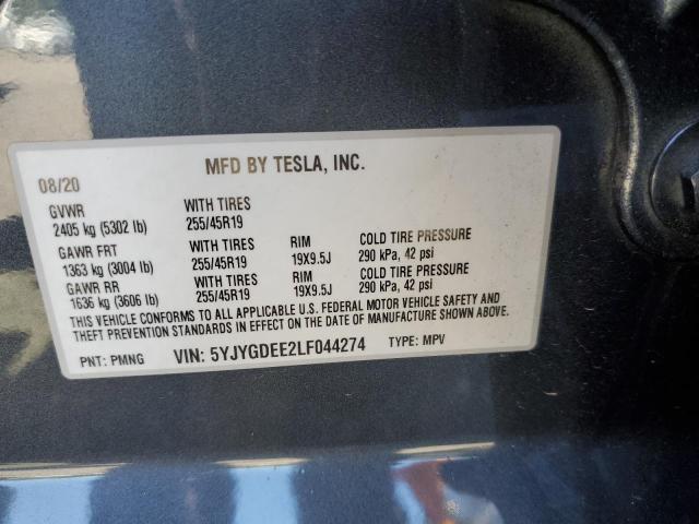 5YJYGDEE2LF044274 - 2020 TESLA MODEL Y GRAY photo 12