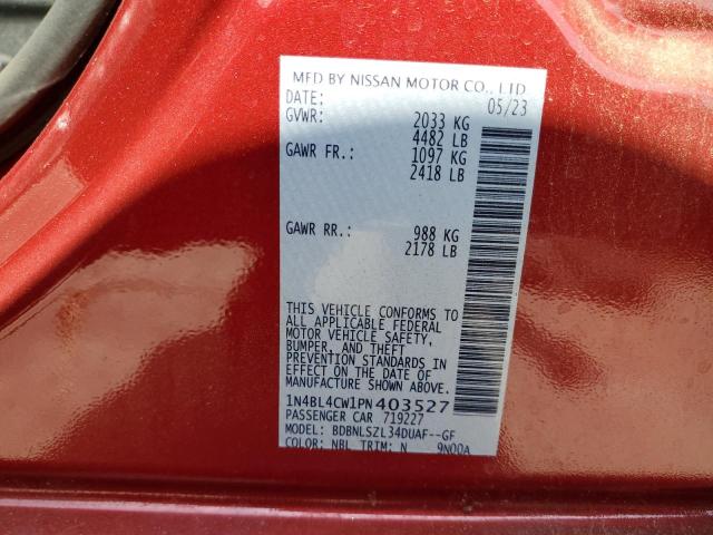 1N4BL4CW1PN403527 - 2023 NISSAN ALTIMA SR წითელი ფოტო 12