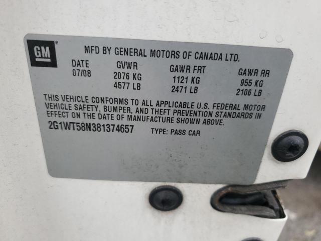 2G1WT58N381374657 - 2008 CHEVROLET IMPALA LT 白色 照片 12