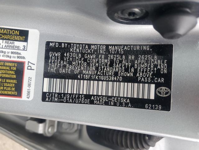 4T1BF1FK1GU538470 - 2016 TOYOTA CAMRY LE ვერცხლისფერი ფოტო 12
