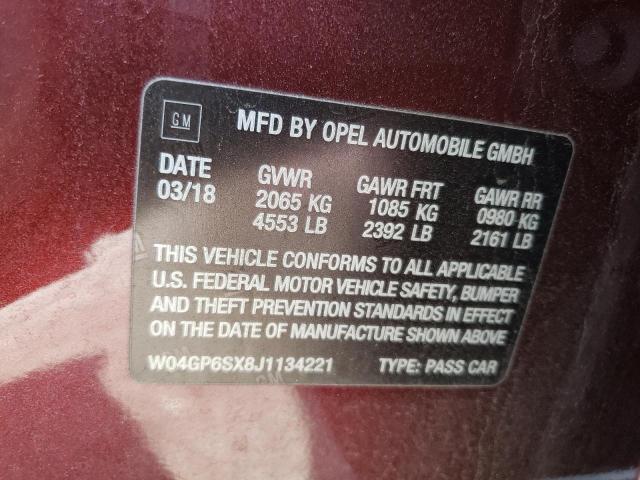 W04GP6SX8J1134221 - 2018 BUICK REGAL ESSENCE BURGUNDY photo 12