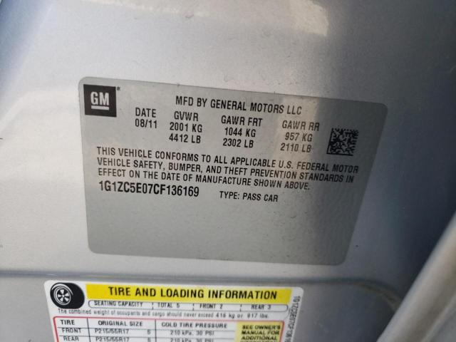 1G1ZC5E07CF136169 - 2012 CHEVROLET MALIBU 1LT 银色 照片 12