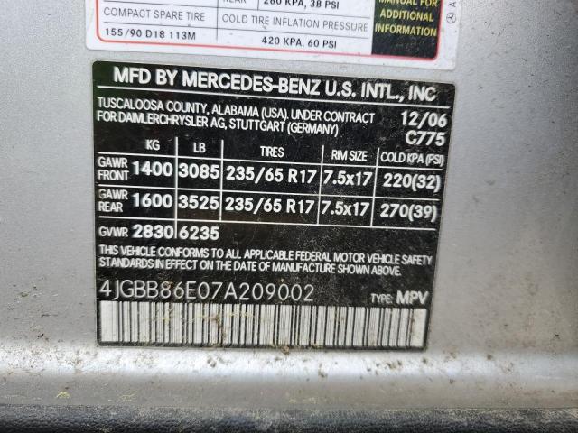 4JGBB86E07A209002 - 2007 MERCEDES-BENZ ML 350 SILVER photo 13