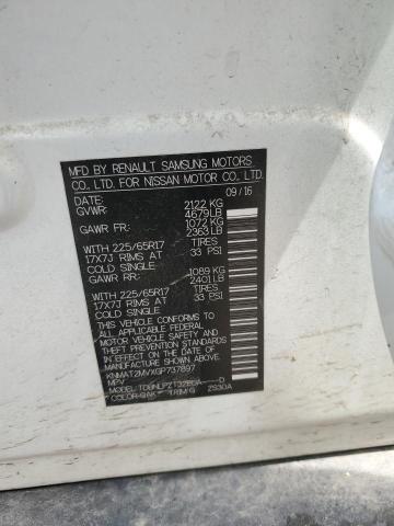 KNMAT2MVXGP737897 - 2016 NISSAN ROGUE S WHITE photo 12