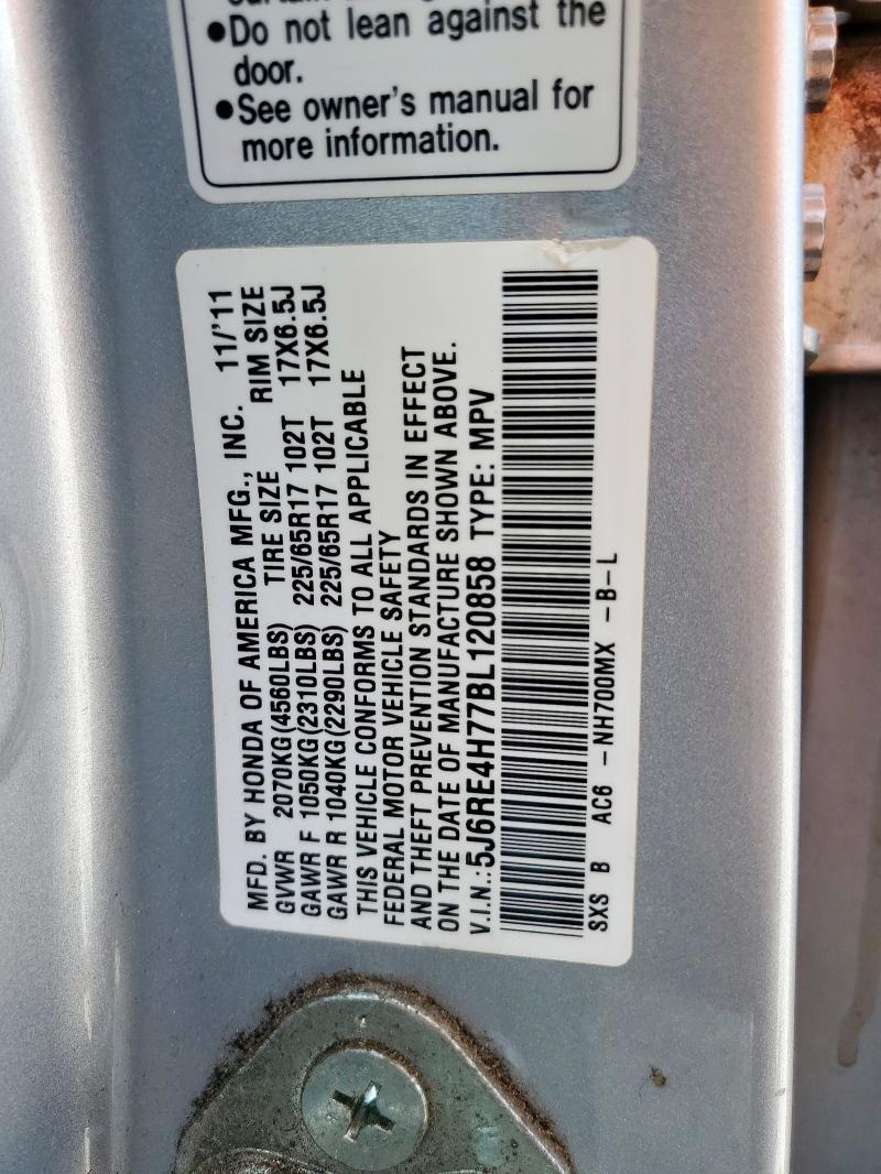 5J6RE4H77BL120858 - 2011 HONDA CR-V EXL SILVER photo 14