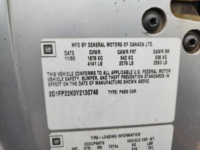 2G1FP22K9Y2130748 - 2000 CHEVROLET CAMARO SILVER photo 12