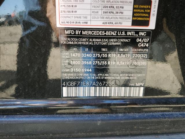 4JGBF71E87A267235 - 2007 MERCEDES-BENZ GL 450 4MATIC BLACK photo 13