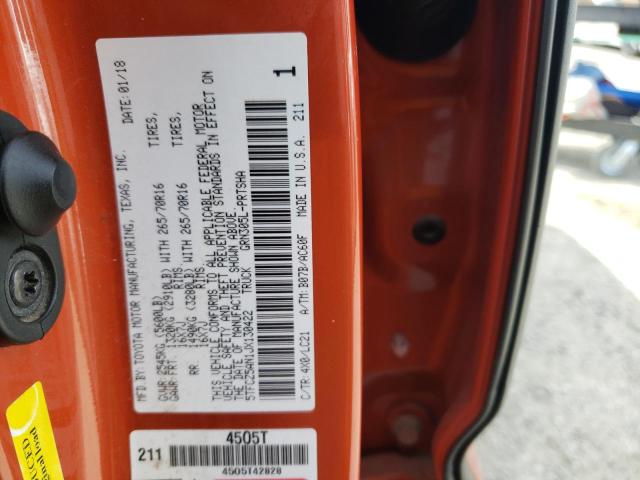 5TFCZ5AN1JX130422 - 2018 TOYOTA TACOMA DOUBLE CAB ORANGE photo 12