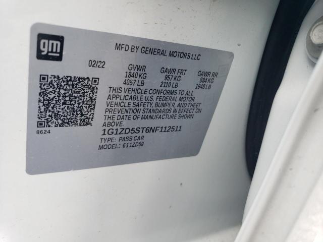 1G1ZD5ST6NF112511 - 2022 CHEVROLET MALIBU LT WHITE photo 12