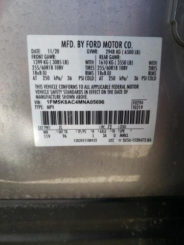 1FM5K8AC4MNA05696 - 2021 FORD EXPLORER POLICE INTERCEPTOR ვერცხლისფერი ფოტო 13