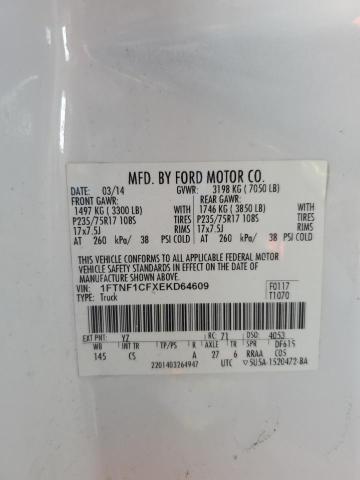 1FTNF1CFXEKD64609 - 2014 FORD F150 WHITE photo 12