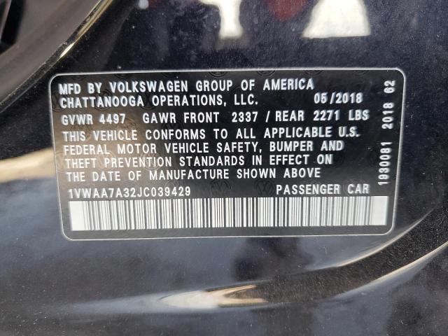 1VWAA7A32JC039429 - 2018 VOLKSWAGEN PASSAT S BLACK photo 13