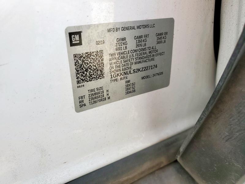 1GKKNULS2KZ227174 - 2019 GMC ACADIA SLT-1 WHITE photo 13